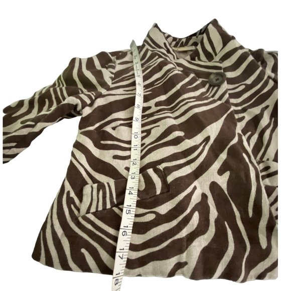 Michael Kors Brown & Tan Animal Zebra Print Swing Linen Cropped Jacket Size 4 - Picture 7 of 9